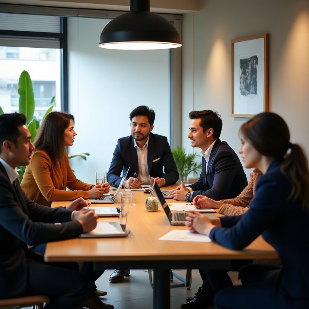 Equipo de consultores financieros en reunión